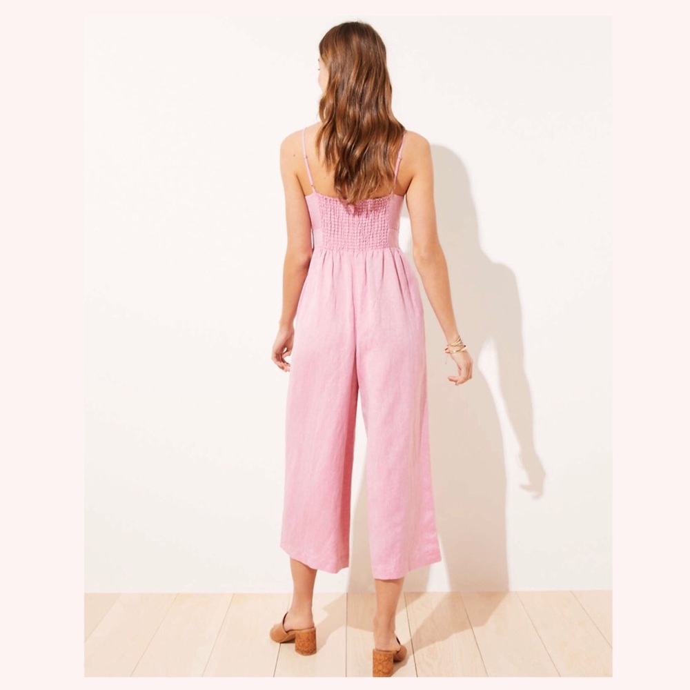 LOFT Linen Blend Tie Front Jumpsuit - Picture 3 of 3